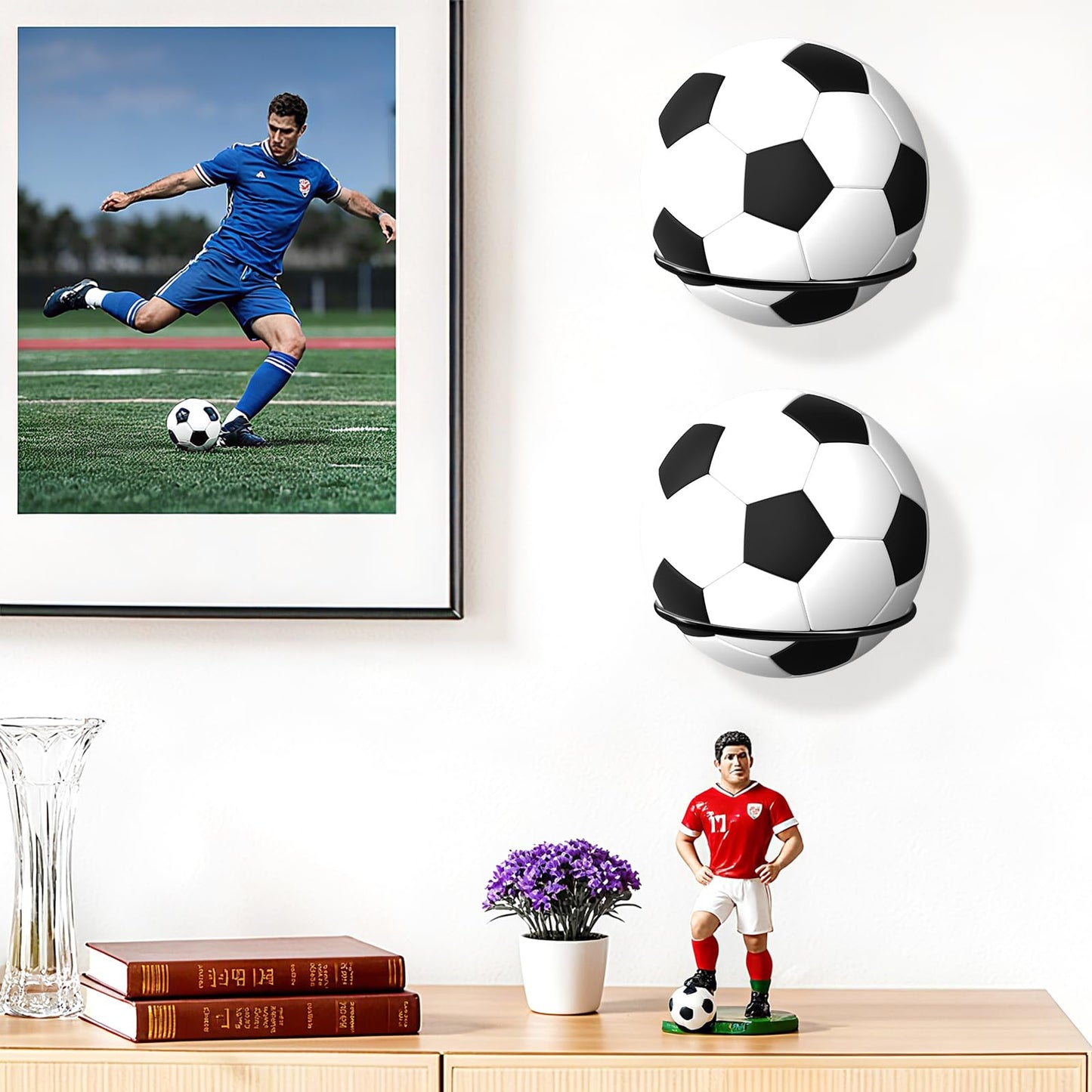 Basketball Holder Wall Mount, Metal Ball Holder Wall Mount for Basketball, Soccer, Football & Volleyball, Space-Saving Ball Storage and Display Rack for Garage, Bedroom, Game Room (2Pack Black)