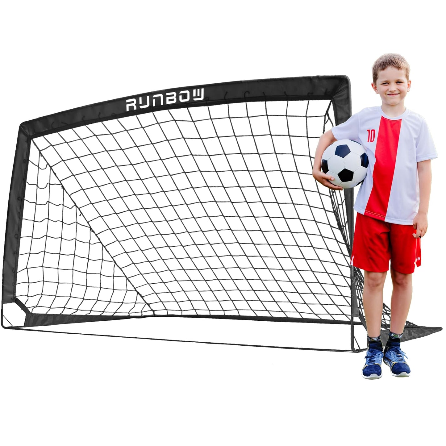 RUNBOW Soccer Goal for Backyard, 5x3 FT Portable Folding Soccer Net with Carry Bag for Kids and Adults Indoor/Outdoor Training Practice Use (Black, 5x3 FT, 1 Pack)