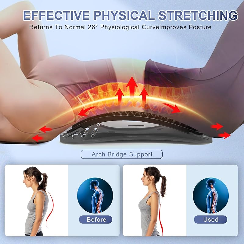 MINOLL Grey Back Stretcher for Lower Back Pain Relief, Adjustable Lumbar Decompression Device