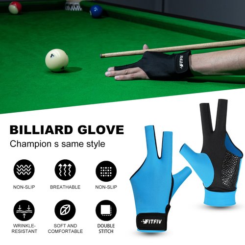 FITFIV Billiard Pool Glove for Left Hand 3 Finger, Durable Double Stitching, Snooker Cue Sport Glove Adjustable Popular Sizes for Men & Women