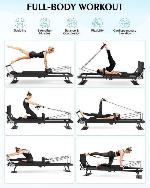 91.3" Pilates Reformer Foldable, TYRSEN Adjustable Pilates Machine, Springs and Cords Dual Resistance Customizable, Longer Smooth Rail, Jump Board, Full-Body Workout Equipment Home Use, Up to 400 lbs