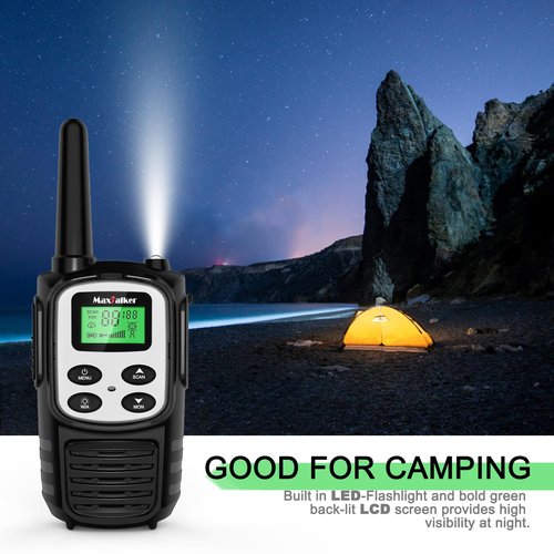 MaxTalker Walkie Talkies Long Range for Adult, MT10 Rechargeable Walkie Talkies FRS Two Way Radio, NOAA, 1200mAh Li-ion Battery USB-C Cable, LED Flashlight,VOX Walkie Talkie for Camping 2Pack (Silver)