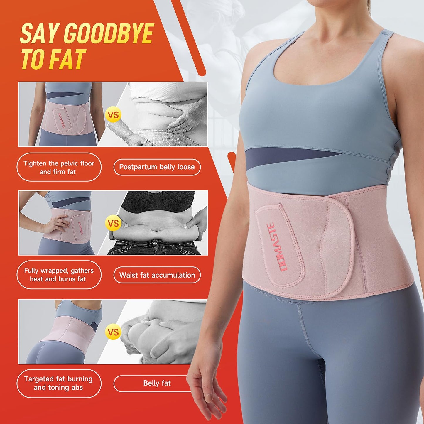 Domaste Waist Trimmer for Women & Men - Sweat Belt Waist Trainer Stomach Wrap for High-Intensity Training & Workouts(Impatiens Pink)