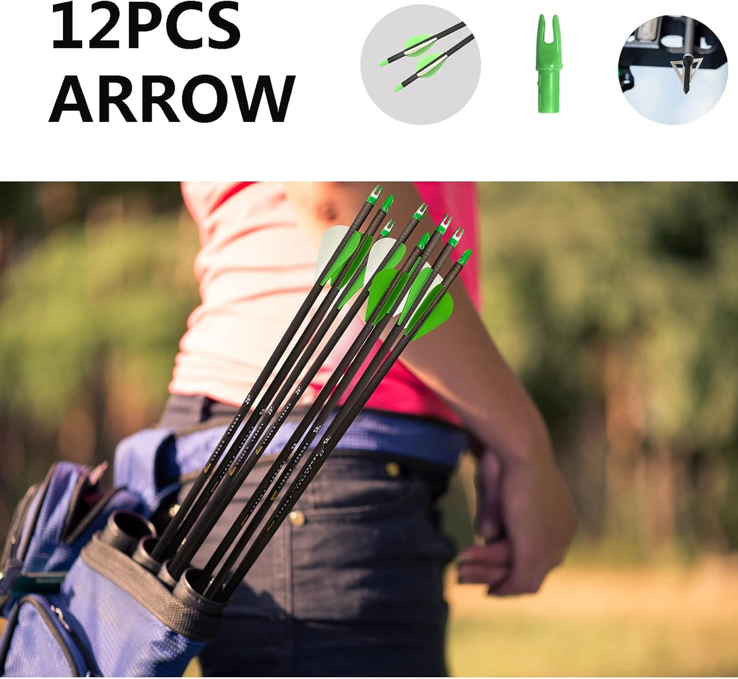 29 Inch Carbon Arrow Practice Hunting Arrows Spine 400 with Removable Tips for Archery Compound & Recurve & Traditional Bow (12 Pcs)