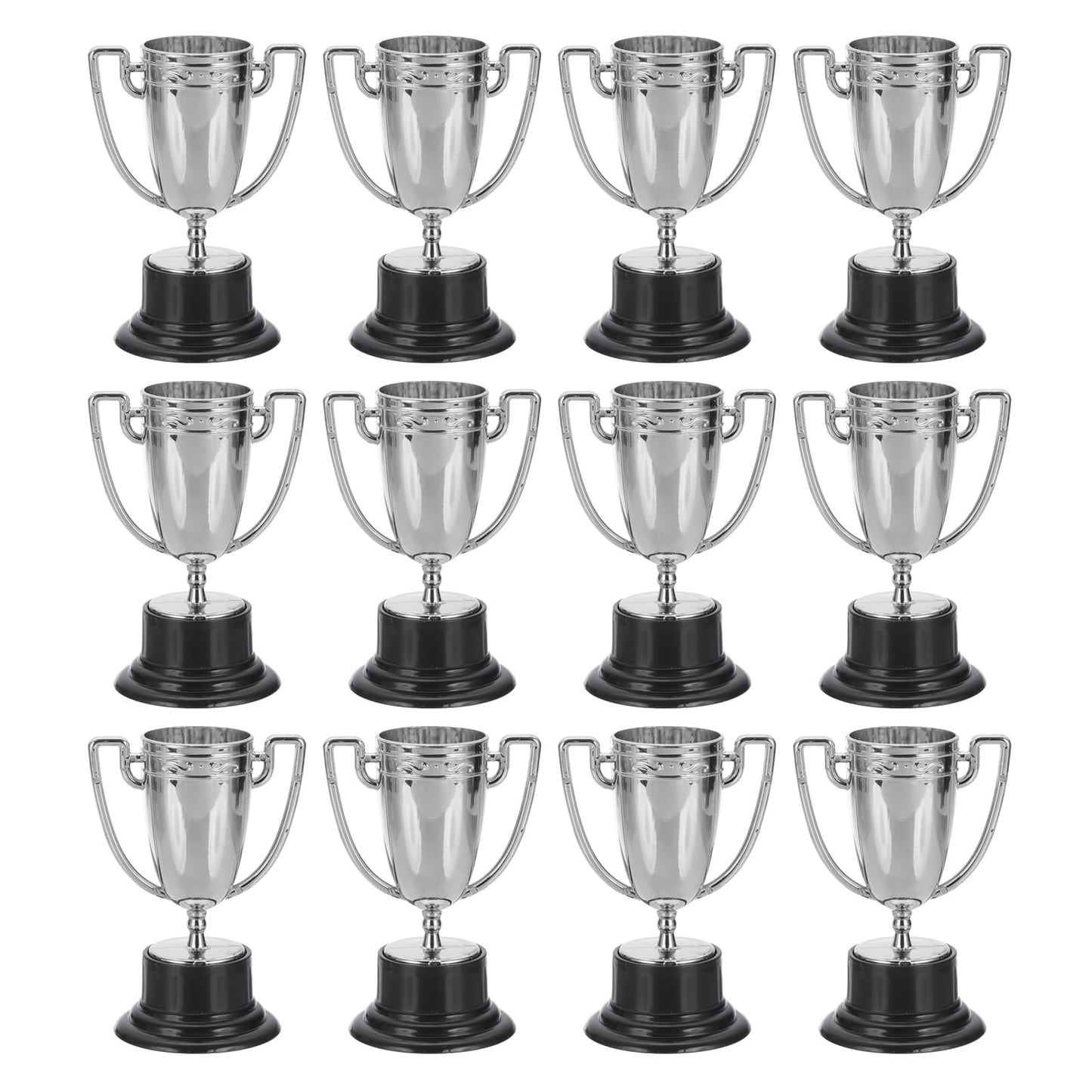 PATIKIL 3.22 Inch Mini Trophies, 12 Pcs Silver Award Trophy Cups Plastic Small Silver Trophies Award for Sports Tournament Competitions Party Favors Props Winning
