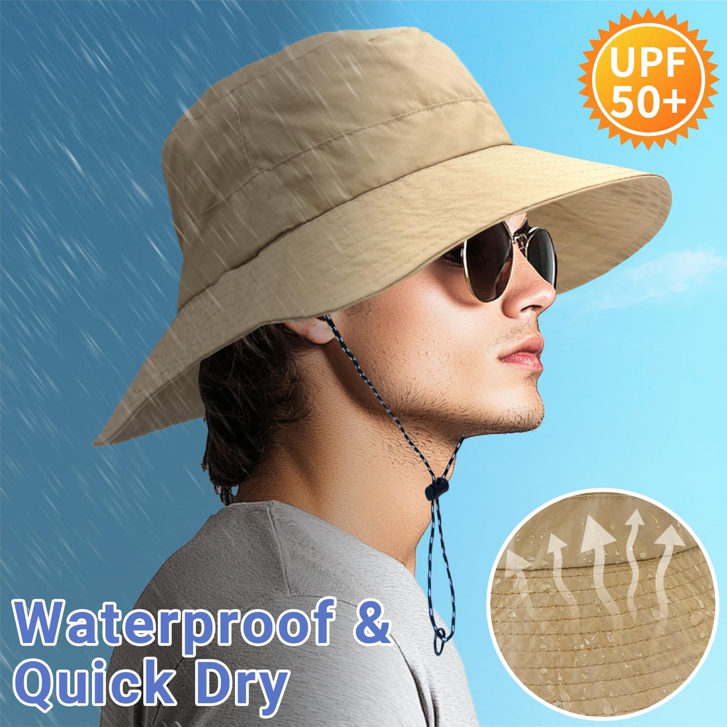 PFFY Waterproof Bucket Hat Rain Quick Dry Hats for Men Women Packable Sun Hat for Fishing Hiking Outdoors Solid Black