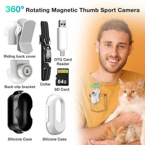 Yeigpzk Mini Body Camera,1080P 64G Wearable Action Body Cam,Thumb Size Hands Free One-Click Filming Body Worn Camera with 360°Rotatable Clip for Work, Travel, Pet Walking