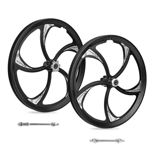 ZUKKA Bike Wheel Set 20 Inch Magnesium Alloy One-Piece Bike Wheels 5 Spokes Rim with Disc Brake & Freewheel Hub for Single Speed or 6-11 Freewheel Quick Release Axles,for Mountain/Folding/Kids Bikes