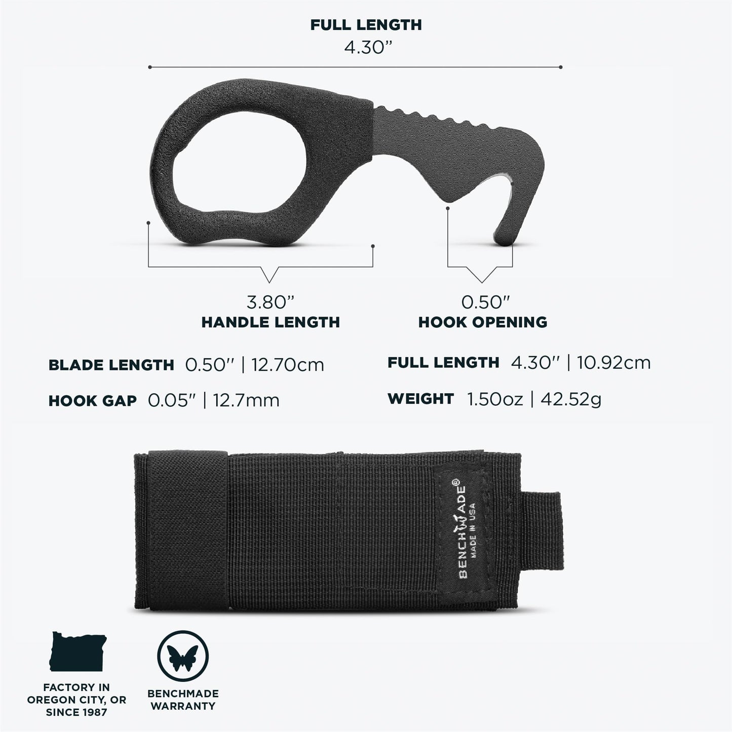Benchmade - Hook Safety Cutter for Rescue and Tactical Use with Black Rubber Dipped Handle (7 BLKW)