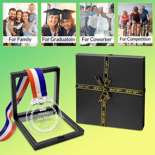 Custom Medals for Awards Personalized Engraved Crystal Medal with Text Name MVP Metal Award Medals-Winner Gold Prizes with Neck Ribbons for Sports Competitions Participation Contests Academic Students