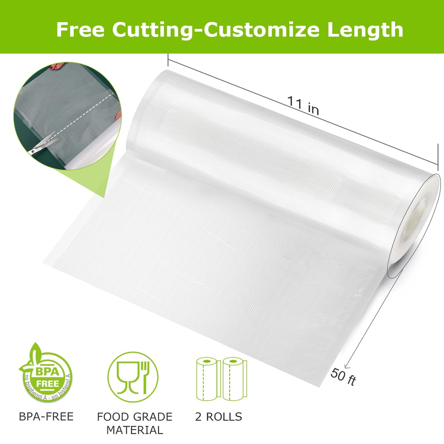 Bonsenkitchen Vacuum Sealer Bags Rolls, 2 Rolls 11 in x 50 ft