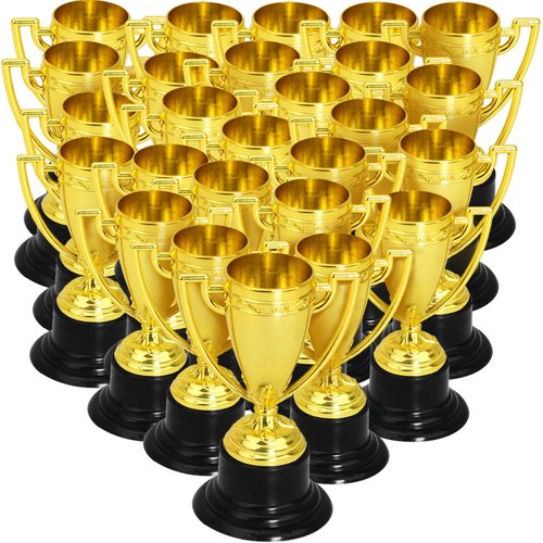 SenseYo 24 Pack Mini Trophies Cups, Gold Trophy Award, Plastic Trophies for Kid, 4 Inch Award Trophies for Kids Party Favors, Winning Prizes