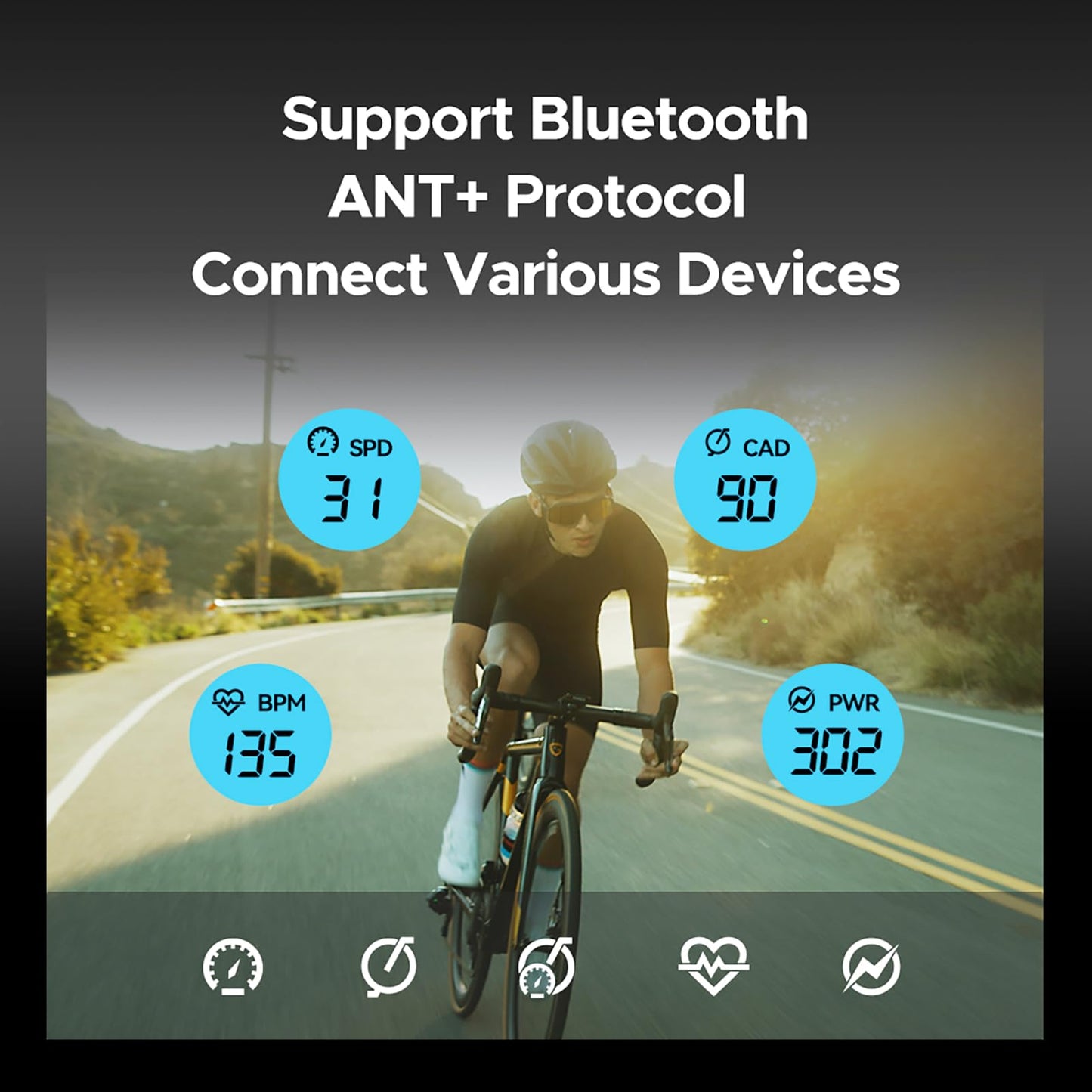 GEOID CC500 Bike Computer GPS, Wireless Bike Speedometer, ANT+ Bluetooth 2.5 Inch Bicycle Computer,IPX6 Waterproof Cycling Computer with Auto Backlight