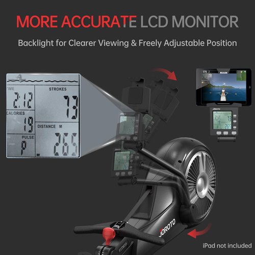 Rowing Machine for Home JOROTO Air Magnetic Rowing Machines for Home Foldable with 49.5" Rail, Backlit Monitor, Bluetooth, App Supported, Tablet Holder Rower Machine