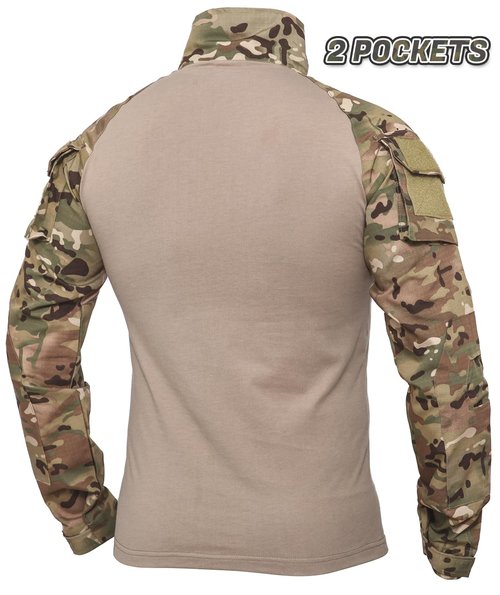 XKTTAC Combat Tactical Shirt for Men with 2-4 Pockets Airsoft-Military-Paintball-Camping Gear Army Security Clothes(Cp/2 Pockets,3XL)