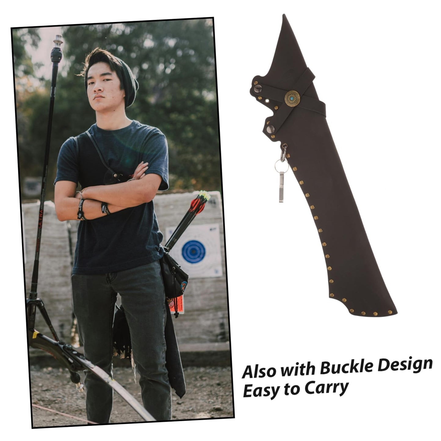 ibasenice Hunting Arrow Bag Pu Leather Storage Case Belt Clip Compact Outdoor Use