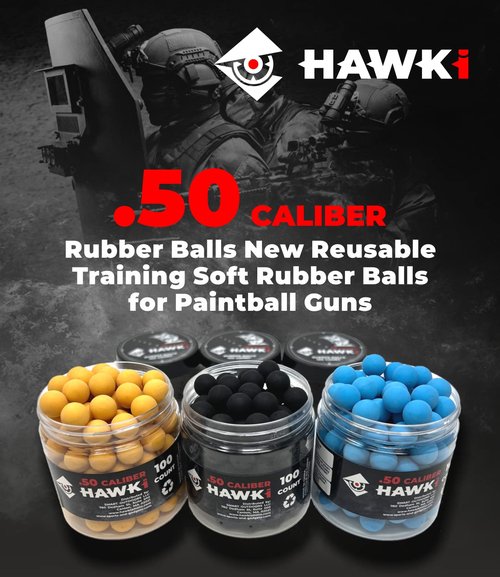 Hawki .50 Cal Training Rubber Balls for Paintball Guns 100 Pack (Black)