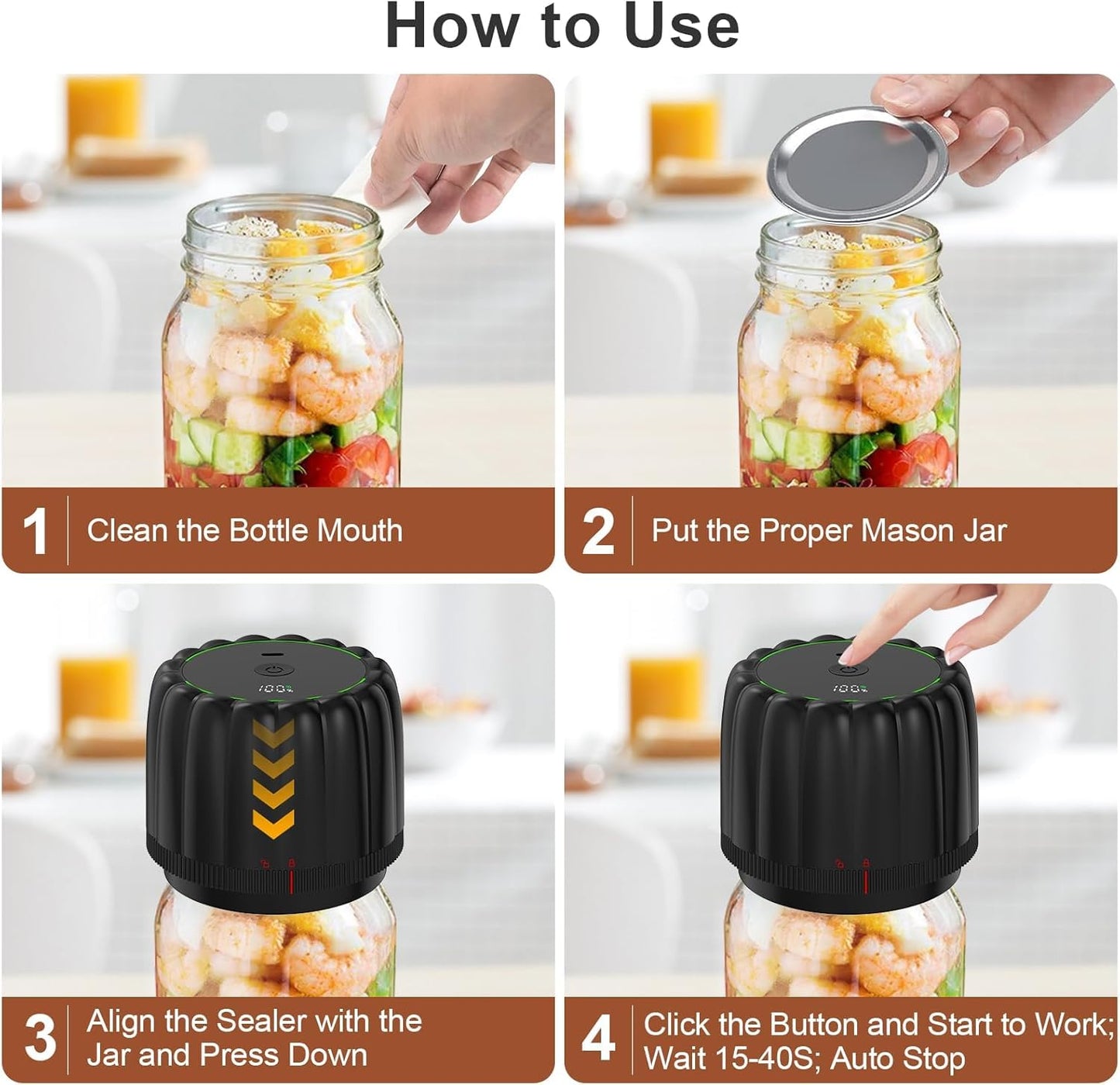 Bunyta Electric Mason Jar Vacuum Sealer Kit - Portable Jar Vacuum Sealer for Canning Jars, with Wide and Regular Mouth Mason Lids