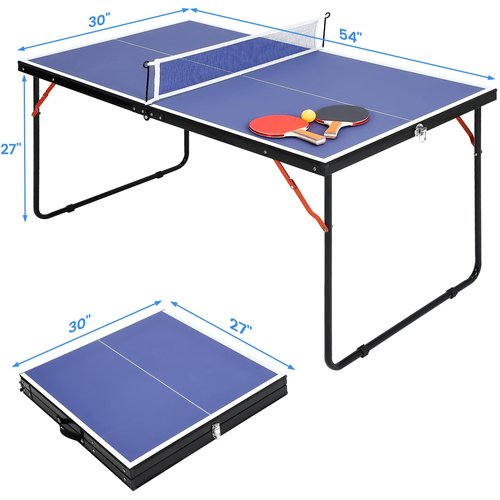 Foldable Table Tennis Table, Portable Ping Pong Table with Net & 2 Paddles & 3 Balls,Portable Ping Pong Family Game Tables for Outdoor Indoor,54 x 30 x 27 Inch