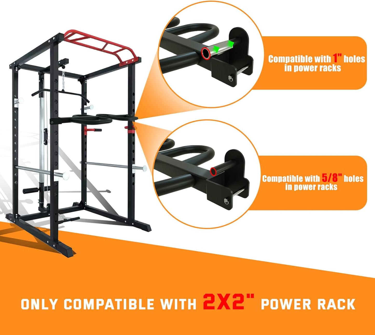 2025 Upgrade Multi Grip Dip Bar Attachment for 2" x 2" Power/Squat Rack – Wide & Narrow Grip Handles, 500 lbs Capacity, Easy Installation for Strength Training (5/8" or 1" Hole)