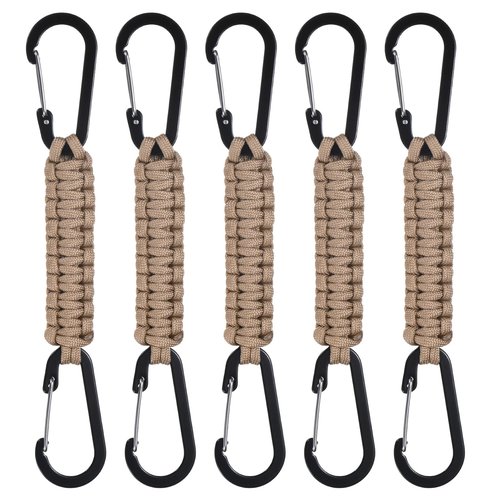 M METERXITY 5-Pack Braided Paracord Keychain with Clips, 7.9 Inch Paracord Lanyard Clips Durable Hanger Hook for Backpacks Water Bottle for Camping/Hiking/Fishing/Traveling [Khaki]