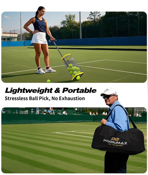 PodiuMax Tennis Ball Picker Upper, 30 Pickleball Picker Upper, 42 Tennis Ball Collector, Portable Pickleball Retriever for Easy Collection & Storage