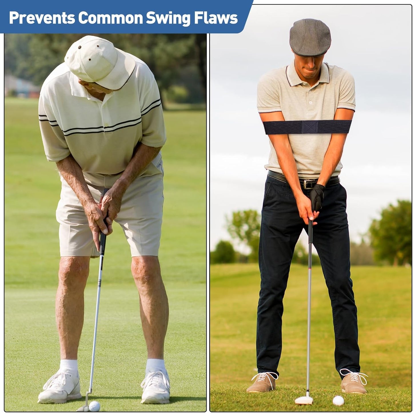 2 Pcs Golf Swing Trainer Aid Swing Correcting Arm Band, Golf Swing Training Aid, Black