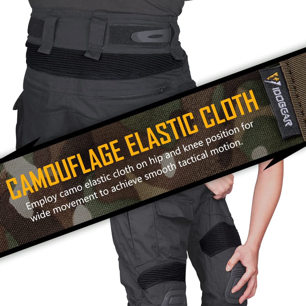 IDOGEAR Men's G3 Combat Pants with Knee Pads Multi Camouflage Trousers Airsoft Hunting Paintball Tactical Outdoor Pants (Black,32W x 32L)
