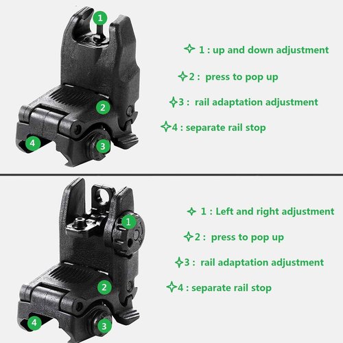 Flip Up Sight Backup Front & Rear Sight Set Rapid Transition Backup Sight Set for Picatinny Weaver Rail Mount