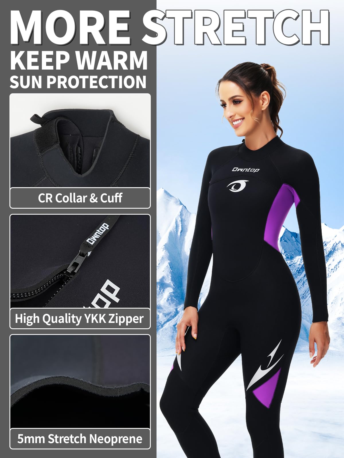 Owntop 5mm Wetsuit for Men Women, GBS Seams, SCR Stretch Thermal Neoprene