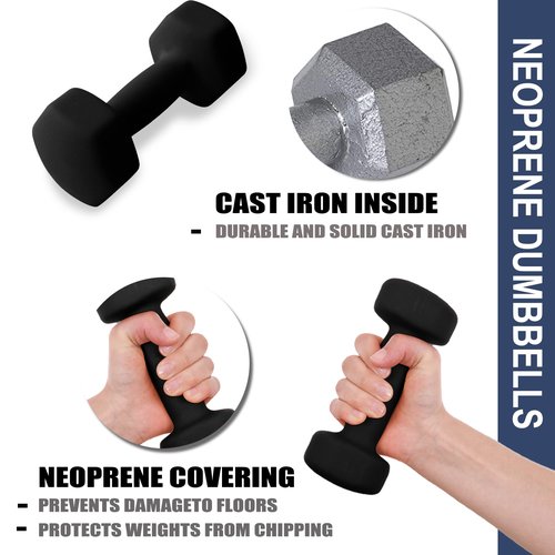 Balelinko Home Gym Equipment Workouts Strength Training Weight Loss Pilates Weights Yoga Sets Free Weights for Women, Men, Seniors and Youth, 2LB Black, Pair