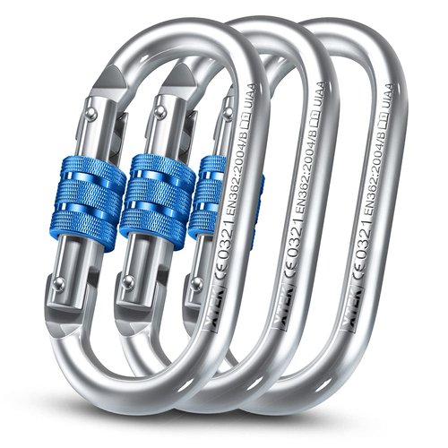 XTEK Climbing 25kn Climbing Carabiner Clip - Heavy Duty O-Shape Steel Locking Caribeaner - UIAA/CE Certified Rock Climbing Gear - Strong Large Locking Oval Caribeener for Mountain Climbing