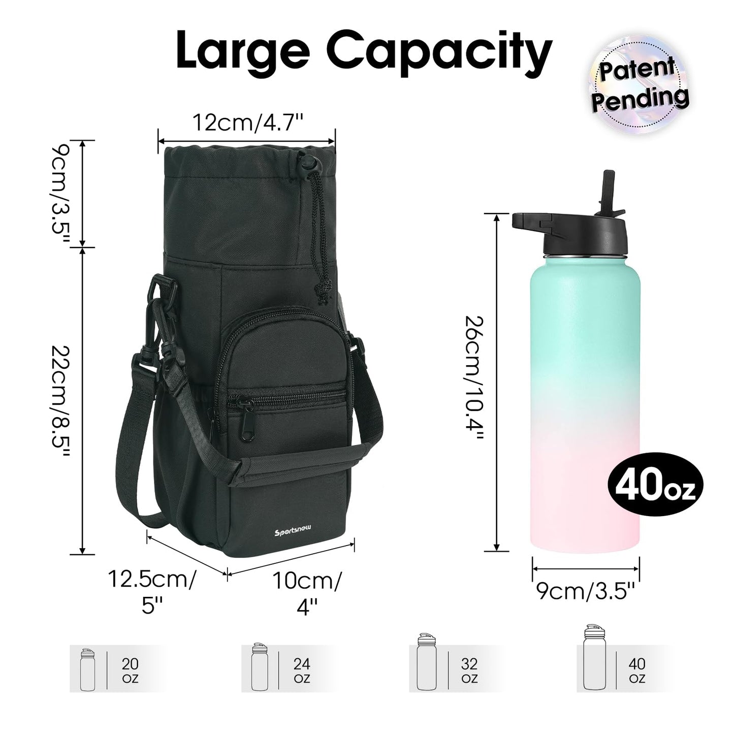 sportsnew 40oz Insulated Crossbody Water Bottle Sling Bag w/Phone Pocket