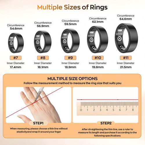 Free Shark Smart Ring with Sleep Monitoring, Step Counting, Heart Rate, Blood Oxygen for iPhone and Android, No Subscription Fee, IP68 Waterproof Health Tracker (Gold, 7)