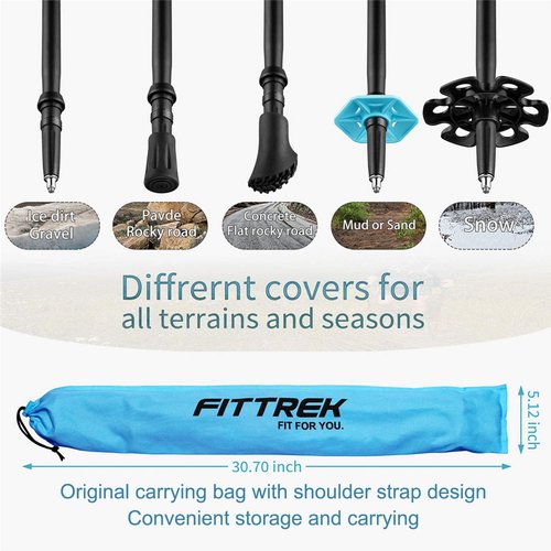 FitTrek Hiking Poles for Kids - Ultralight Nordic Walking Sticks - Telescopic Child Trekking Poles Collapsible 2 Pack Blue