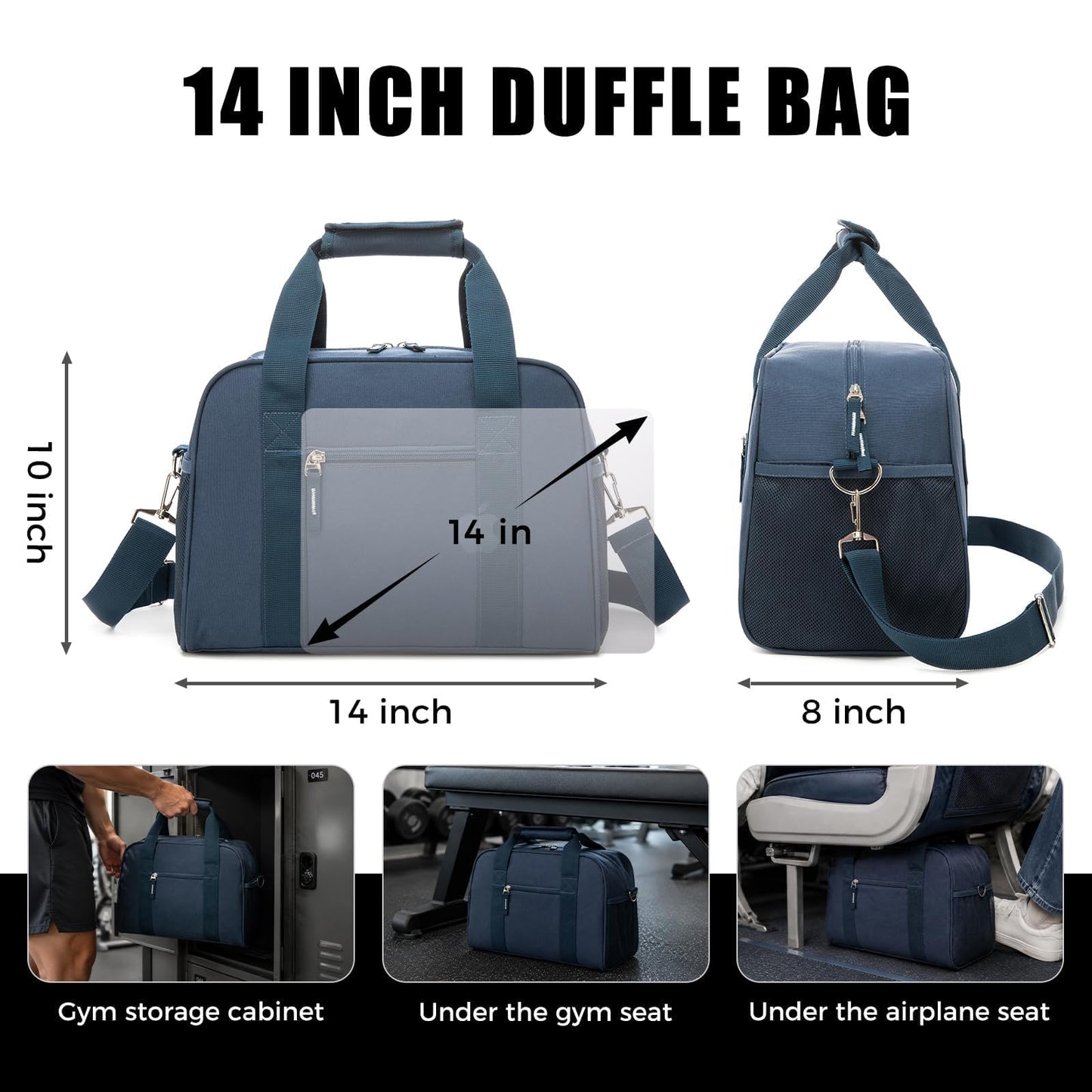 SeaRock 14 inch Small Gym Bag for Men & Women, Mini Duffle Bag for Travel Sports, Lightweight Carry On Duffel Bag, Navy Blue