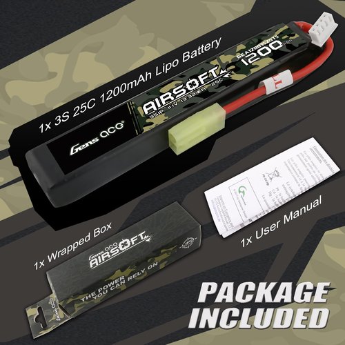 Gens ace 25C 1200mAh 3S1P 11.1V Slim Airsoft Battery with Tamiya Plug