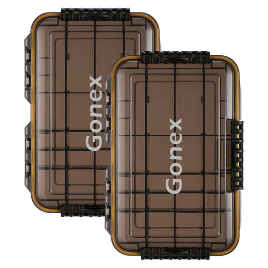 Gonex 3600 Tackle Trays 2 Packs, Sun Protection Waterproof Tackle Boxes for Fishing, Tea-Colored Clear Thicker Floating Airtight Tackle Box Organizers with DIY Dividers for Storage of Lures Hooks etc.