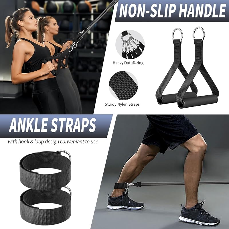 WHATAFIT Resistance Bands with Handles – Dark Gray 5-Color Tube Set (150 lb Max) Home Gym