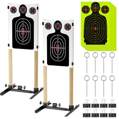 Niffgaff Adjustable Shooting Target Stand ??Heavy-Duty Metal Target Holder for Paper Targets, Adjustable from 10" to 24", Includes Ground Stakes & Clips (Planks Not Included, 2 Pack)