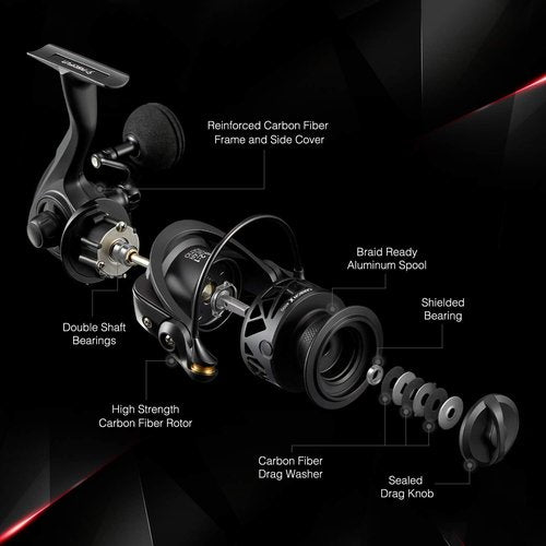 Piscifun Carbon X Spinning Reels, Light to 7.7oz, 6.2:1 High Speed Gear Ratio, Carbon Frame and Rotor, 10+1 Shielded BB, Smooth Powerful Freshwater Spinning Fishing Reel, 2000 Series