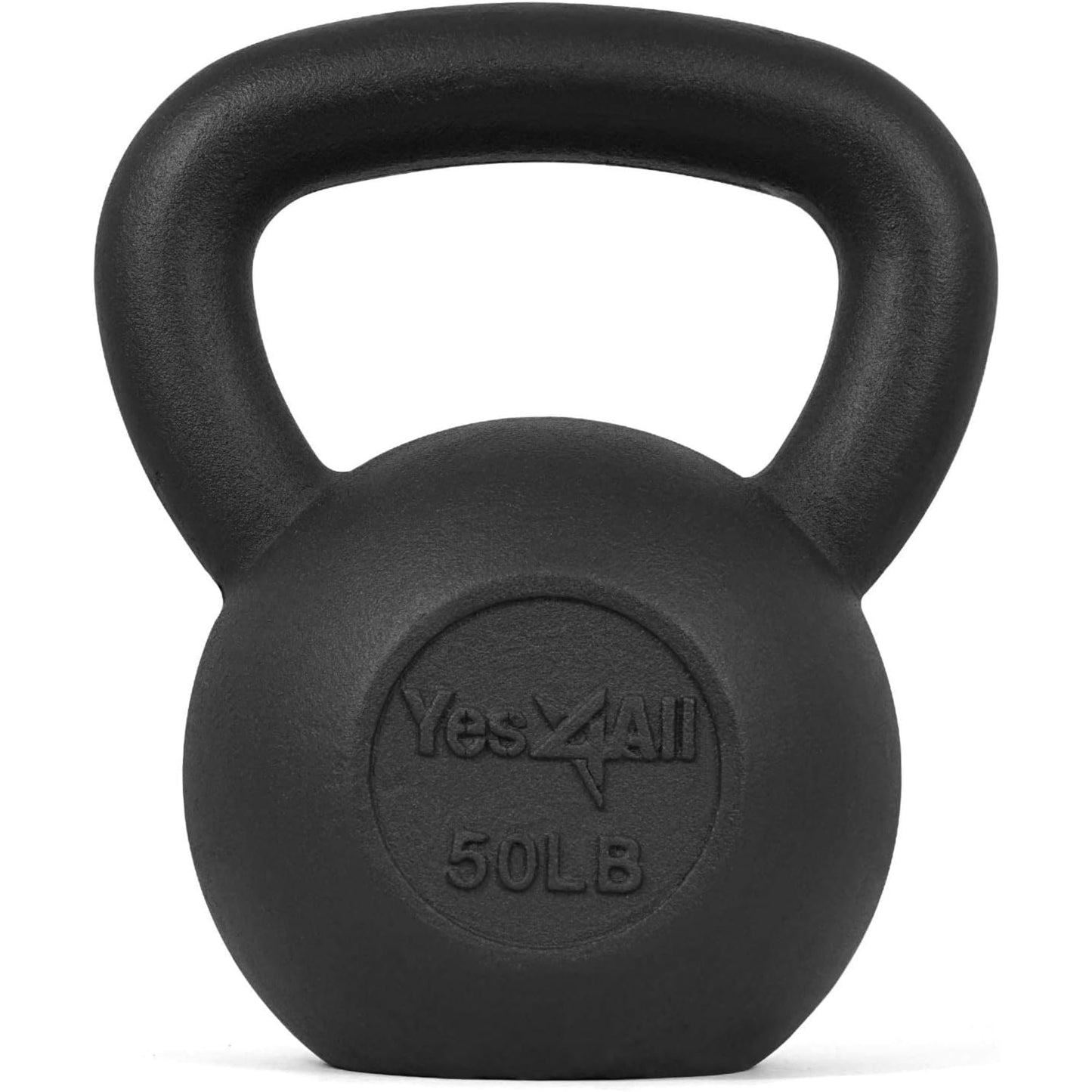Yes4All Cast Iron Kettlebell, 5-80 Lb Built to Last One-Piece Design, Comfortable 1–2 Hand Grip for Swings, Squats, Deadlifts & Snatches, Stable Flat Base, Single & Pair - 50LB, Single