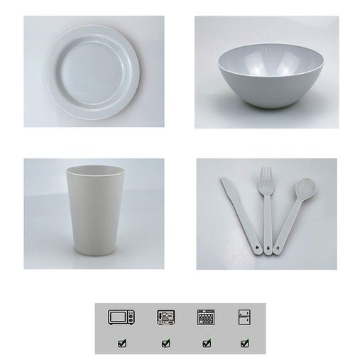 Plastic Plates and Bowls Sets,College Dorm Room Essentials Dishes Set Camping Plates,Dinnerware Accessories Mess Kit-Microwaveoven Safe BPA-Free with Mesh Bag-24PCS