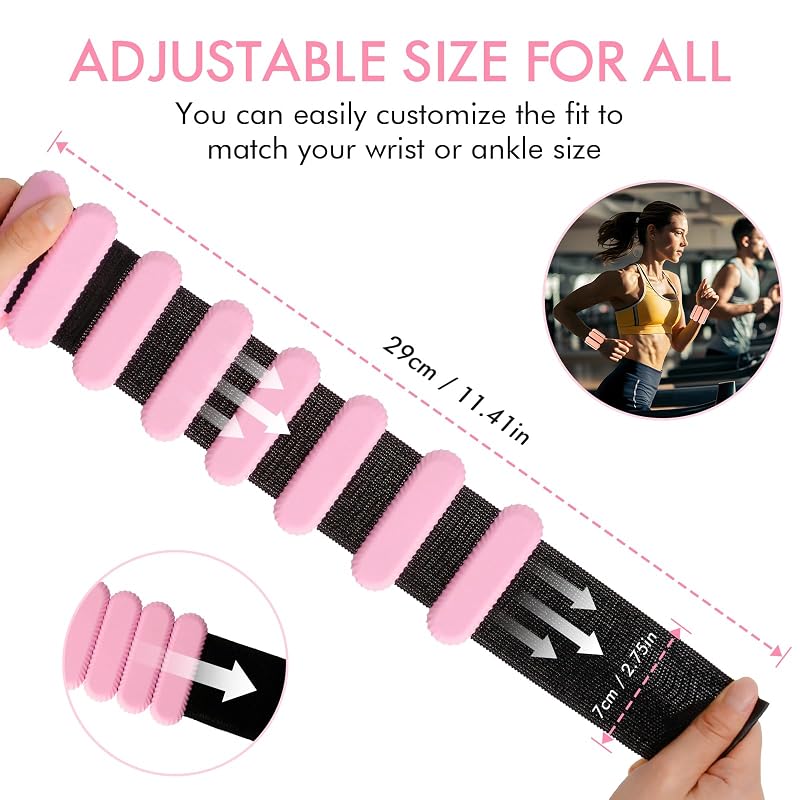 Pink Adjustable Wrist Ankle Weights 2 lb Set for Men Women - Silicone Comfort Fitness