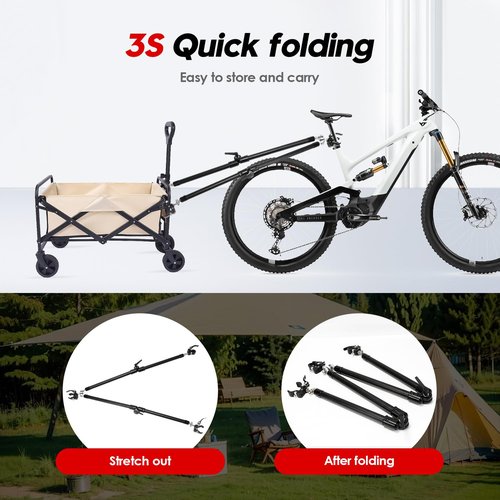 Bike Trailer Hitch Connector, Universal Portable Folding Bicycle Trailer with Quick Release Clamps for Camping Wagon, Pet Bike Trailers, Steel Garden Cart Wagons for Grocery, Sports, Shopping, Camping
