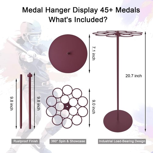 Medal Hanger Display Rotating | Wall-Safe Tabletop Running Medal Stand Holds 45+ Race Medals | Heavy-Duty Metal Base with Quick Assembly Rack | Perfect for Marathon & Sports Awards Display (Rose)