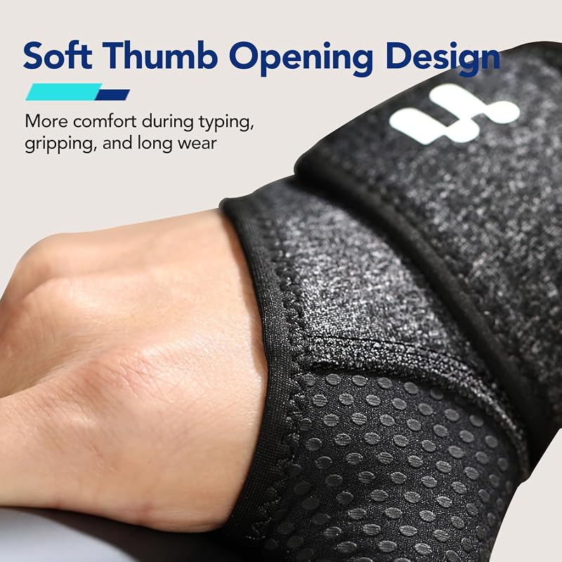 Black Variation: Carpal Tunnel Wrist Brace with Soft Thumb Opening - All-Day Support