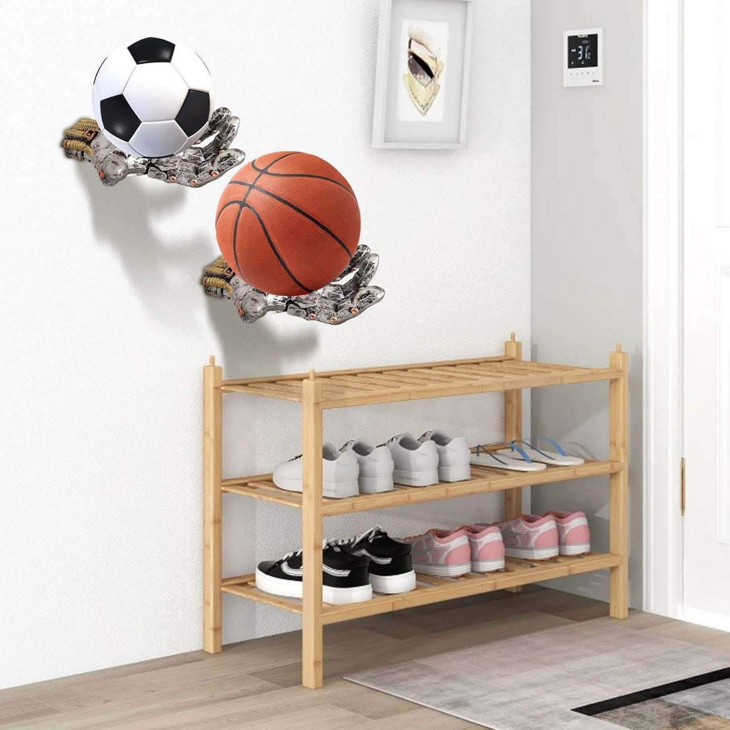 Cowenhey Basketball Holder, Hand Sculpture Ball Holder Wall Mount Art Decor Stand Storage Rack, Stylish Organizer & Space-Saving Rack for Basketball, Soccer, Sports Enthusiasts Gift Ideas for Men Boys