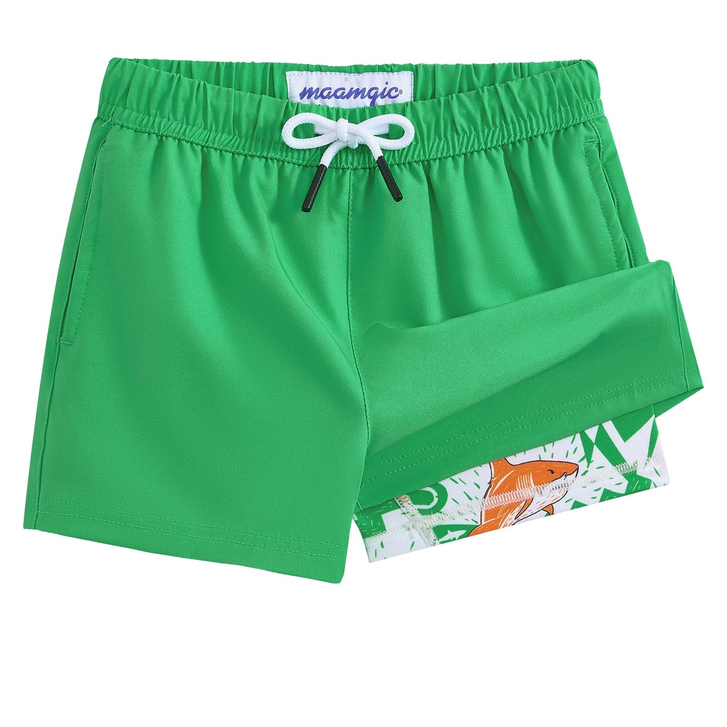 maamgic Boys Swim Trunks with Compression Liner 4-Way Stretch Quick Dry Bathing Suit Toddler Beach Shorts Retro Green 2T