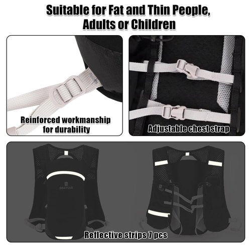 Running Vest Backpack, Lightweight Hydration Backpack with Water Bladder or Soft Flask, Hydration Packs for Cycling Biking Hiking Climbing Skiing (Backpack with 2pcs Soft Flasks)